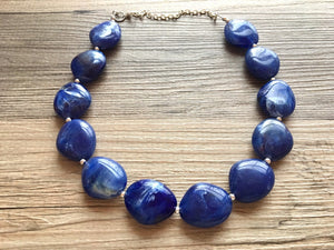 Royal Blue Statement Necklace Jewelry Set, Chunky Jewelry Big Beaded Single Strand Necklace, blue Necklace, dark blue Jewelry Set