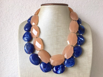 Champagne & Royal blue Statement Necklace, Chunky Beaded Necklace, turquoise Jewelry, Spring Jewelry, blue Necklace, champagne beaded