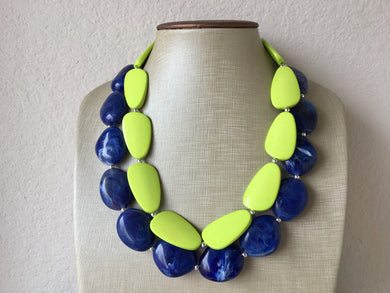 Lime Green & Blue Statement Necklace, Chunky Beaded Necklace, Periwinkle Jewelry, dark blue Necklace, blue green beaded necklace