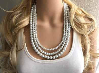 Multiple Strand Pearl Necklace, Bridal Jewelry Wedding, Statement Necklace  Three Strand, Pearl Jewelry for Bride, Chunky Pearl Necklace