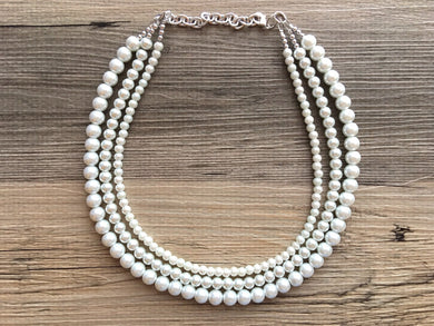Graduated Women's White Pearl Statement Necklace, Big Pearl Necklace, White Necklace, Bridesmaid jewelry wedding statement necklace