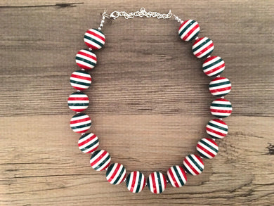 Christmas Necklace, Red White Green striped Holiday Jewelry, Christmas Jewelry, Red Green Jewelry, Christmas Gift Christmas Present