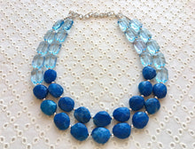 Load image into Gallery viewer, Big Bead light Blue &amp; royal blue Necklace - Double Strand Statement Jewelry, Chunky bib bridesmaid or everyday bubble jewelry