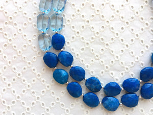 Big Bead light Blue & royal blue Necklace - Double Strand Statement Jewelry, Chunky bib bridesmaid or everyday bubble jewelry