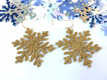 Load image into Gallery viewer, Gold Snowflake Stocking Stuffer Christmas earrings, Holiday Jewelry, Christmas Jewelry Jewelry, Christmas Gift Christmas Present