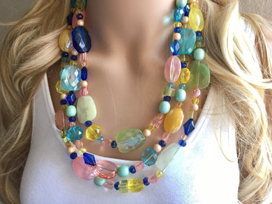 Colorful Statement Necklace, Soft tone Beaded Necklace, Chunky bib necklace, pastel necklace, pastel jewelry, bridesmaid necklace