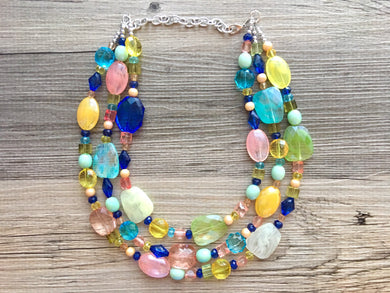 Colorful Statement Necklace, Soft tone Beaded Necklace, Chunky bib necklace, pastel necklace, pastel jewelry, bridesmaid necklace