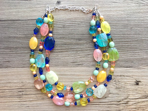 Colorful Statement Necklace, Soft tone Beaded Necklace, Chunky bib necklace, pastel necklace, pastel jewelry, bridesmaid necklace