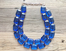 Load image into Gallery viewer, Royal Blue Statement Necklace, Chunky Jewelry Big Beaded Double Strand Necklace, royal Blue Necklace, Blue Jewelry Set, Dark Blue Beaded