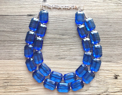 Royal Blue Statement Necklace, Chunky Jewelry Big Beaded Double Strand Necklace, royal Blue Necklace, Blue Jewelry Set, Dark Blue Beaded