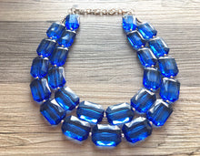 Load image into Gallery viewer, Royal Blue Statement Necklace, Chunky Jewelry Big Beaded Double Strand Necklace, royal Blue Necklace, Blue Jewelry Set, Dark Blue Beaded