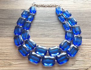 Royal Blue Statement Necklace, Chunky Jewelry Big Beaded Double Strand Necklace, royal Blue Necklace, Blue Jewelry Set, Dark Blue Beaded