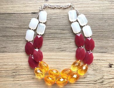 Maroon & Orange Double Strand Necklace, Virginia Jewelry, Chunky statement Blacksburg, maroon and orange necklace, orange