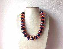 Load image into Gallery viewer, Navy Blue &amp; Orange Statement Necklace Jewelry Set, Chunky Jewelry Big Beaded single Strand Necklace, orange Necklace, navy Jewelry Set