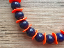 Load image into Gallery viewer, Navy Blue &amp; Orange Statement Necklace Jewelry Set, Chunky Jewelry Big Beaded single Strand Necklace, orange Necklace, navy Jewelry Set