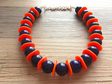 Load image into Gallery viewer, Navy Blue &amp; Orange Statement Necklace Jewelry Set, Chunky Jewelry Big Beaded single Strand Necklace, orange Necklace, navy Jewelry Set