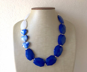 Blue & White Statement Jewelry Set, big Beaded Chunky necklace earrings, Double Strand wedding, Kentucky bridesmaid necklace