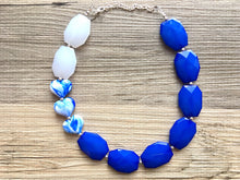 Load image into Gallery viewer, Blue &amp; White Statement Jewelry Set, big Beaded Chunky necklace earrings, Double Strand wedding, Kentucky bridesmaid necklace