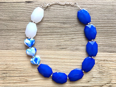 Blue & White Statement Jewelry Set, big Beaded Chunky necklace earrings, Double Strand wedding, Kentucky bridesmaid necklace