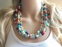 Load image into Gallery viewer, Multi-Color RAINBOW &amp; Silver Beaded Becklace, Bright Colorful Statement Necklace, Chunky Beaded Necklace, Colorful jewelry set, earrings