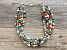 Load image into Gallery viewer, Multi-Color RAINBOW &amp; Silver Beaded Becklace, Bright Colorful Statement Necklace, Chunky Beaded Necklace, Colorful jewelry set, earrings