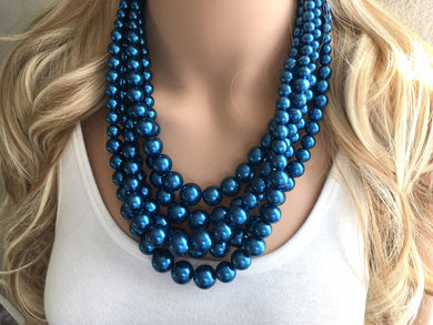 Five Strand Royal blue chunky statement necklace, big beaded jewelry, gifts for women, bib jewelry Multi-Strand necklace, beaded necklace