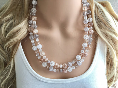 Metallic Sparkle beaded statement necklace, double strand necklace, champagne jewelry, big bead jewelry, gold silver diamond necklace