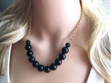 Load image into Gallery viewer, SALE! Simple black statement necklace, black necklace, gold necklace, bib chunky single strand necklace, gold and black jewelry