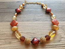 Load image into Gallery viewer, Burnt Orange &amp; Gold Necklace, single strand jewelry, big beaded chunky statement necklace, bridesmaid necklace mustard yellow