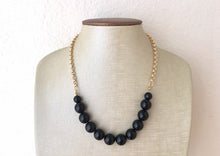 Load image into Gallery viewer, SALE! Simple black statement necklace, black necklace, gold necklace, bib chunky single strand necklace, gold and black jewelry