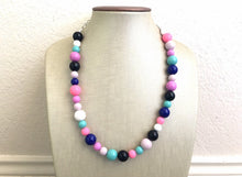 Load image into Gallery viewer, Jewel Tones Statement Necklace, rainbow double strand chunky bib beaded jewelry, colorful bead necklace, thick textured rainbow