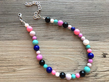 Load image into Gallery viewer, Jewel Tones Statement Necklace, rainbow double strand chunky bib beaded jewelry, colorful bead necklace, thick textured rainbow