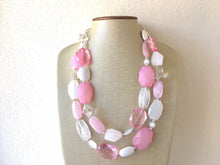 Load image into Gallery viewer, Chunky pink Blush + White Statement Necklace, multi strand bright jewelry, chunky statement necklace, pink necklace, blush pink clear resin