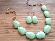 Load image into Gallery viewer, Mint Green Statement Necklace, Green jewelry, Your Choice of GOLD or SILVER, mint green bib chunky necklace, light green necklace