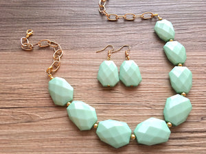 Mint Green Statement Necklace, Green jewelry, Your Choice of GOLD or SILVER, mint green bib chunky necklace, light green necklace