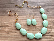 Load image into Gallery viewer, Mint Green Statement Necklace, Green jewelry, Your Choice of GOLD or SILVER, mint green bib chunky necklace, light green necklace