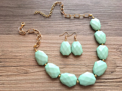 Mint Green Statement Necklace, Green jewelry, Your Choice of GOLD or SILVER, mint green bib chunky necklace, light green necklace