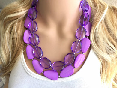 Chunky Statement Purple Necklace, multi strand colorful jewelry, big beaded chunky statement necklace, violet necklace, purple jewelry