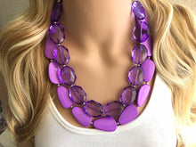 Load image into Gallery viewer, Chunky Statement Purple Necklace, multi strand colorful jewelry, big beaded chunky statement necklace, violet necklace, purple jewelry