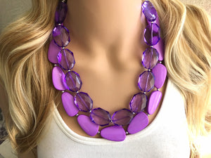 Chunky Statement Purple Necklace, multi strand colorful jewelry, big beaded chunky statement necklace, violet necklace, purple jewelry