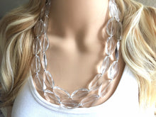 Load image into Gallery viewer, Chunky Clear Crystal Statement Necklace, Faceted Everyday neutral jewelry, statement necklace, silver or gold accents chunky bib necklace