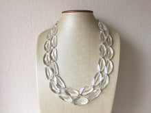 Load image into Gallery viewer, Chunky Clear Crystal Statement Necklace, Faceted Everyday neutral jewelry, statement necklace, silver or gold accents chunky bib necklace