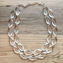 Load image into Gallery viewer, Chunky Clear Crystal Statement Necklace, Faceted Everyday neutral jewelry, statement necklace, silver or gold accents chunky bib necklace