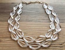 Load image into Gallery viewer, Chunky Clear Crystal Statement Necklace, Faceted Everyday neutral jewelry, statement necklace, silver or gold accents chunky bib necklace
