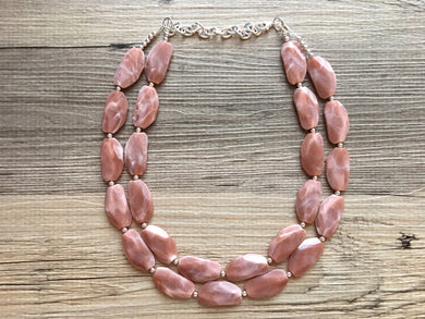 Big Bead Dusty Rose Necklace, Double Strand Statement Jewelry,Chunky bib bridesmaid or everyday bubble jewelry champagne brown tan