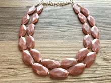 Load image into Gallery viewer, Big Bead Dusty Rose Necklace, Double Strand Statement Jewelry,Chunky bib bridesmaid or everyday bubble jewelry champagne brown tan