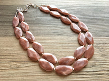 Load image into Gallery viewer, Big Bead Dusty Rose Necklace, Double Strand Statement Jewelry,Chunky bib bridesmaid or everyday bubble jewelry champagne brown tan