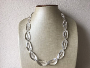 Chunky Clear Crystal Statement Necklace, Single Faceted Everyday neutral jewelry, statement necklace, silver accents chunky bib necklace