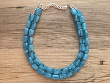 Load image into Gallery viewer, Teal Blue double strand Beaded Statement Necklace, Chunky Bib Turquoise Teal Multi-Strand Jewelry dark blue swirl beads