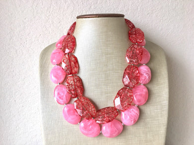 Pink & Red Necklace, multi strand jewelry, big beaded chunky statement necklace, Valentine's Day jewelry, bridesmaid necklace, bib necklace